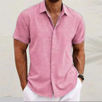 Men Cotton Linen Hot Sale Men's Short-Sleeved Shirts Summer Solid Color Turn-down Collar Casual Beach Style Plus Size Tops