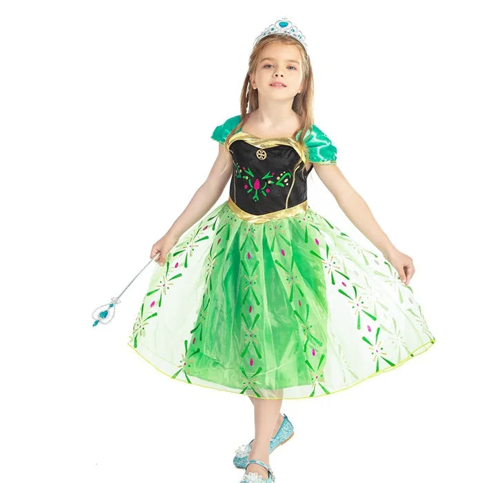 Anna Costume For Kids Girl Fancy Birthday Party Gown Princess Dress Carnival Party Children Clothing Full Printing Vestidos