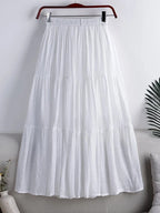 Designer Chic Maxi Skirt Woman 2024 New Summer A-Line Solid Patchwork Skirts Minimalist Casual Loose Pleated Skirts Jupe Femme