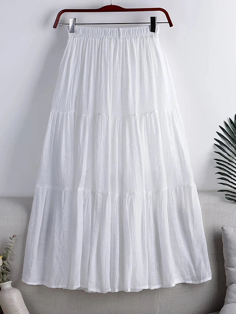 Designer Chic Maxi Skirt Woman 2024 New Summer A-Line Solid Patchwork Skirts Minimalist Casual Loose Pleated Skirts Jupe Femme