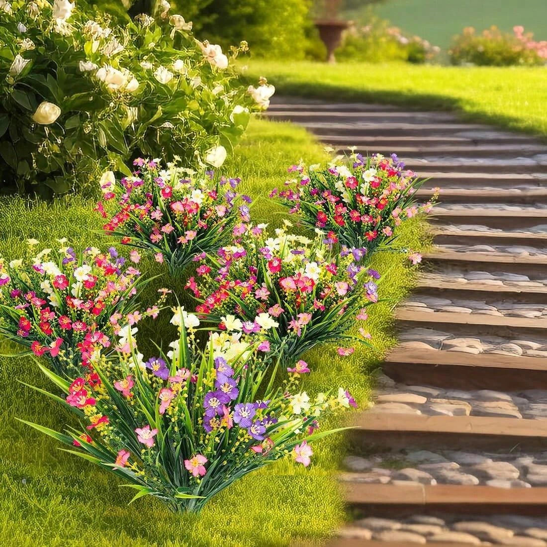 Artificial Flowers Outdoor UV Resistant Fake Plant for Home Garden Yard Wedding Decor Plastic Spring Summer Shrub Plants  Flower
