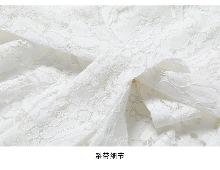 Lace White Prom Dress Women 2023 Summer Autumn Long Sleeve Sexy Slash Neck A Line Midi Party Vestidos Flower Embroidery