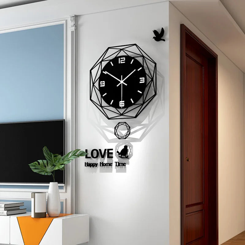 Polygonal Swinging Wall Clock with Swinging Function Suitable for Living Room Office Living Room Decoration Clock