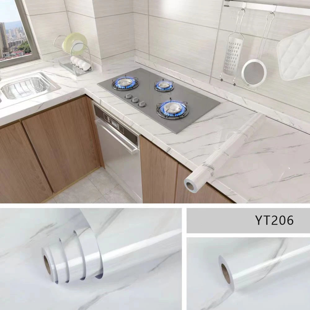 40cm Marble Self-adhesive Wallpaper Bathroom Kitchen Cabinet Countertop Contact paper PVC Waterproof Wall Stickers