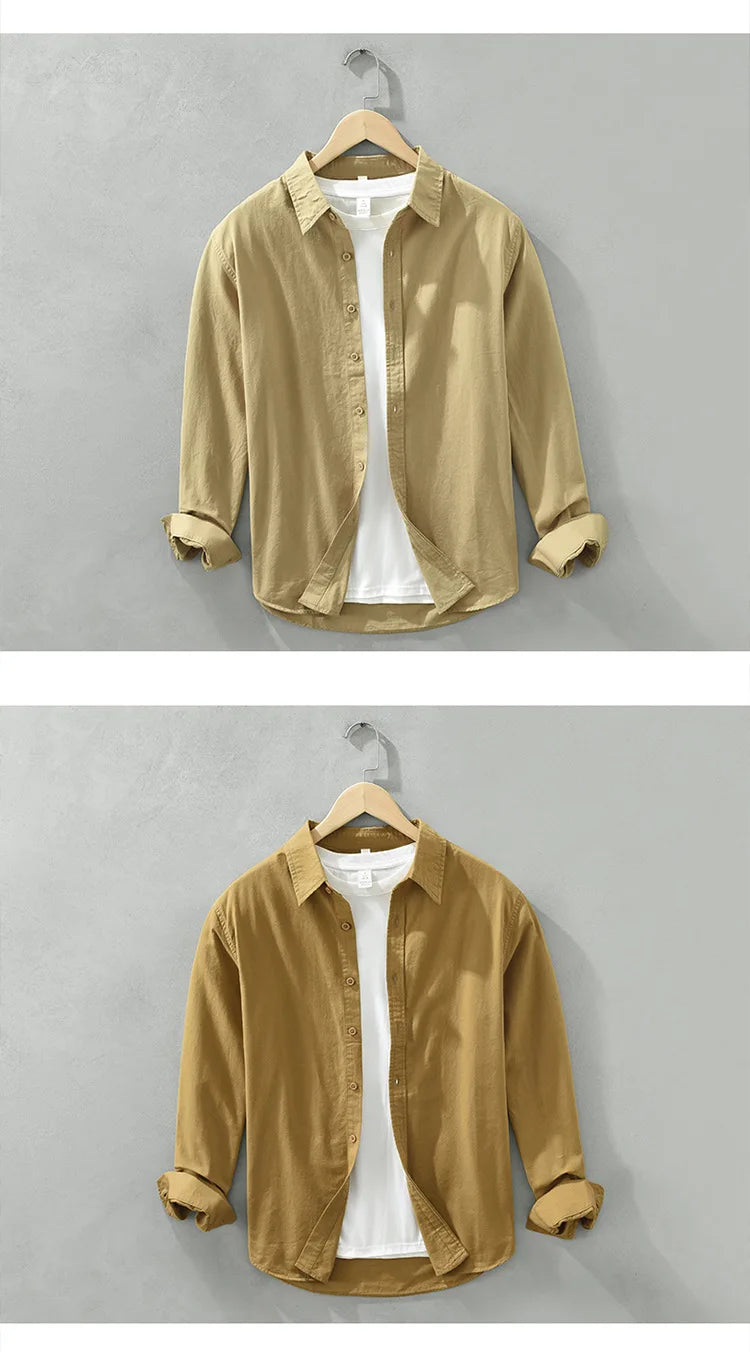 2025 Spring New Casual 100% Cotton Long Sleeve Shirt for Men Multi-color Simple Solid Color Classic Daily Shirts CM6651