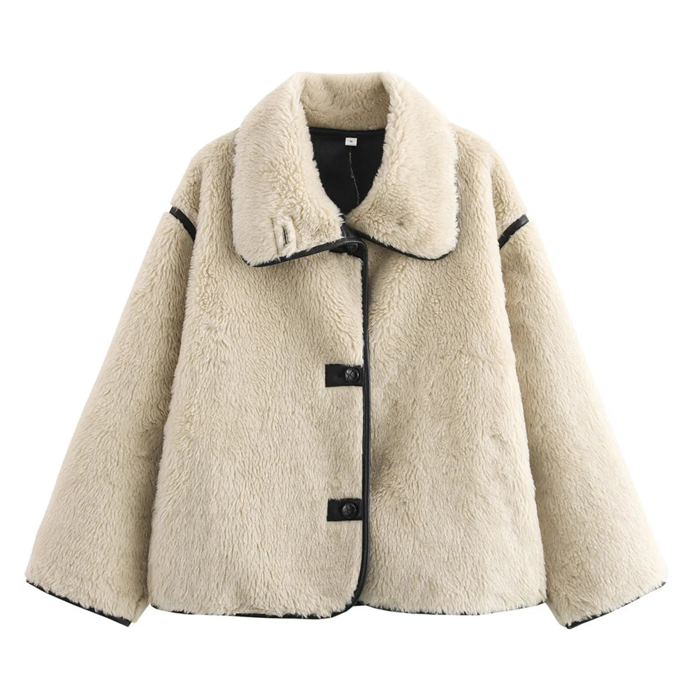 Zach Ailsa Women's Big Collar Fur Integrated Plush Coat Autumn/Winter New Solid Color Long Sleeve Warm Jacket
