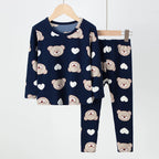 2-piece 2024 new autumn children's cute bear long-sleeved trousers suit boy leisure and comfortable home cover girl Joker pajama