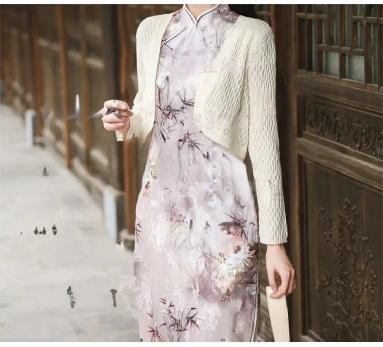 Women 55% Mulberry Silk 45% Cotton Shawl Wrap Hollow out Coat Top Cardigan Long Sleeve Blouse Shirt LY031