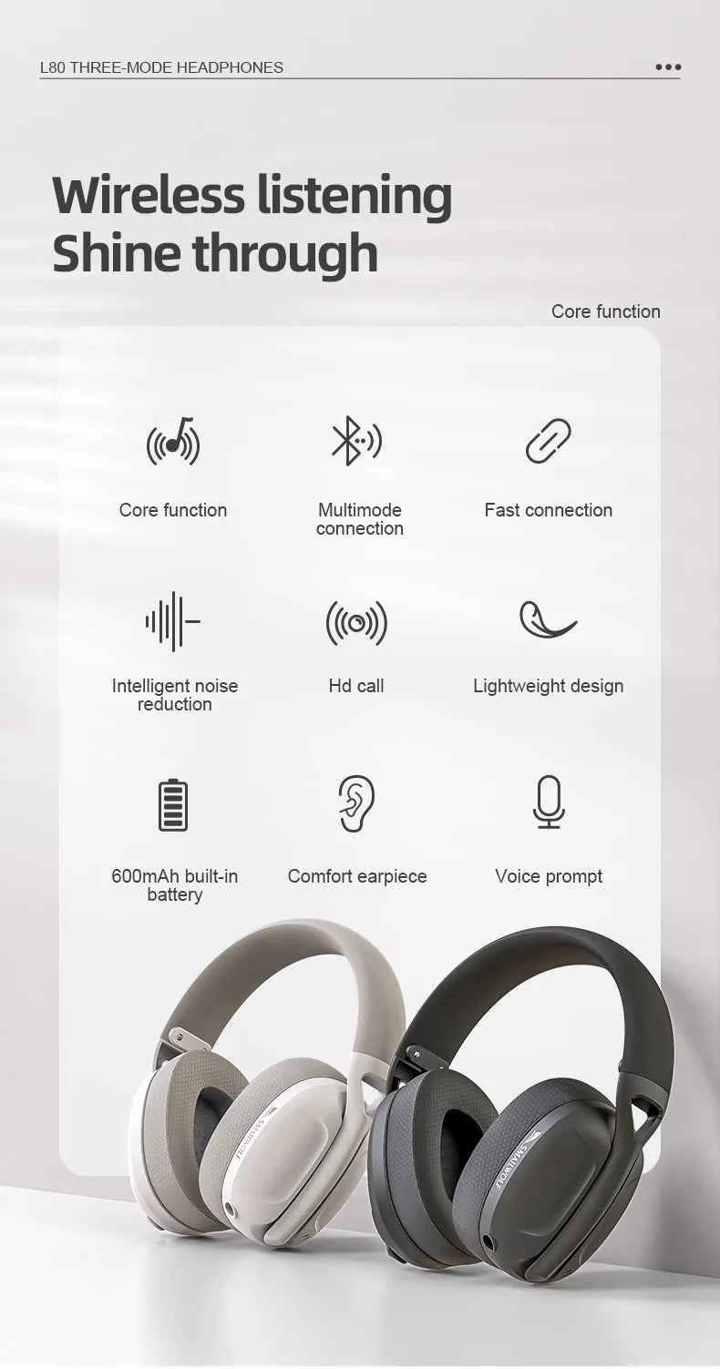 SMAILWOLF L80 Bluetooth wireless wired three-mode gaming headset laptop home lightweight headset with microphone