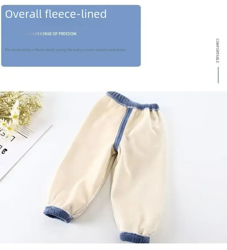 Autumn/winter Children's Fleece-lined Corduroy Pants Stylish Embroidery Casual Warm Trousers For Boys Girls