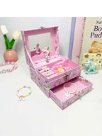 1pc Music Box with Drawer Mirror Rotating Pink Pony Jewelry Storage Box for Ring Necklaces Bracelets Birthday Gift