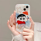 3D Rotating Crayons Shin-Chans Phone Case For IPhone 16 15 14 Pro Max Plus 11 13 12 Mini Pro Max Cover Airbag Clear Soft Casing