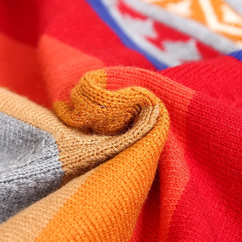 Peruvian National Style Fashion Tassel Travel Coat Shawl Cloak Women's Autumn Winter Warm Cover Lady Ponchos Capes Red