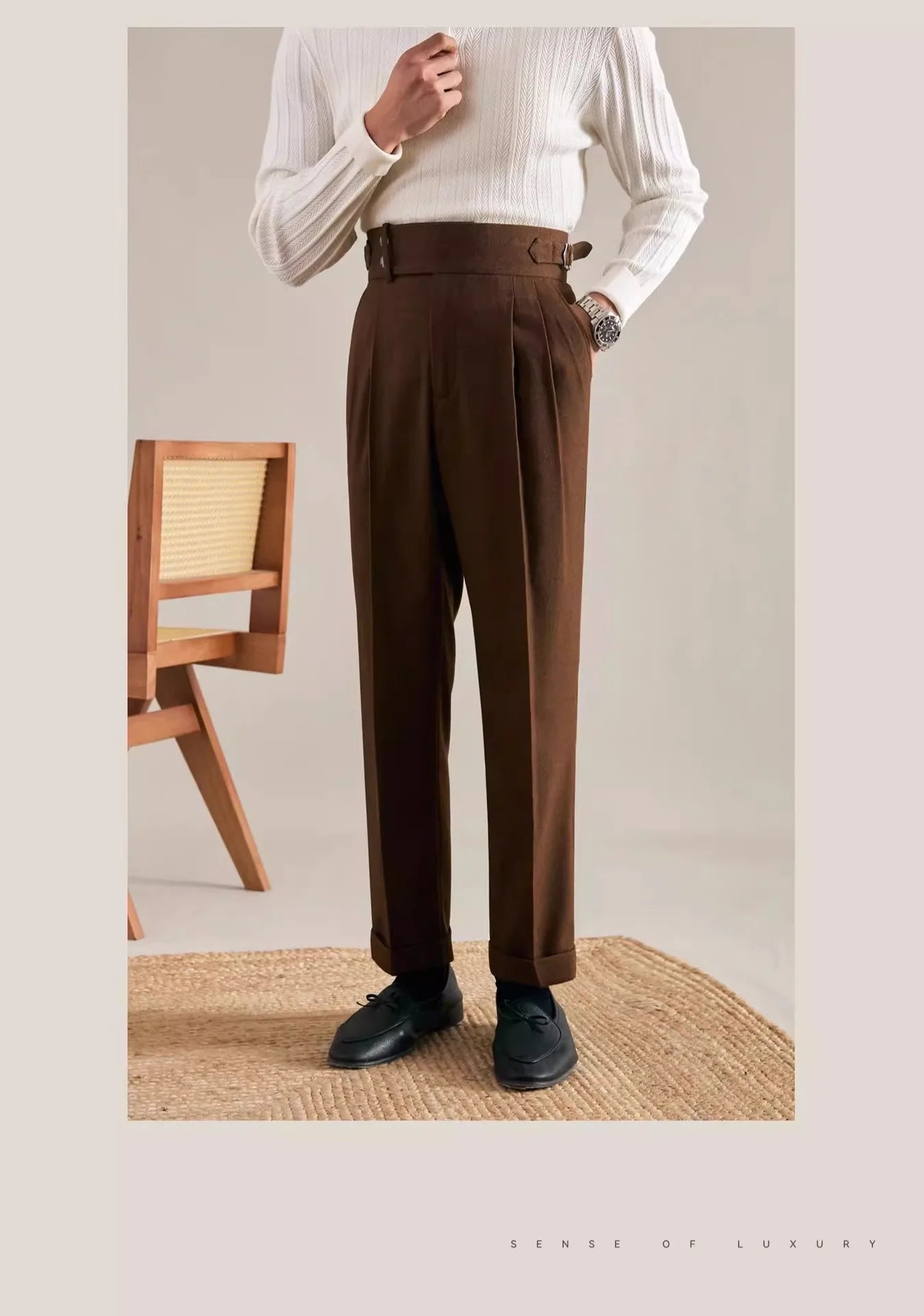 Italian Naples Trousers High Waisted Straight Men's Business Casual Pants High-end Elegant Retro Suit Pants Banquet Wedding