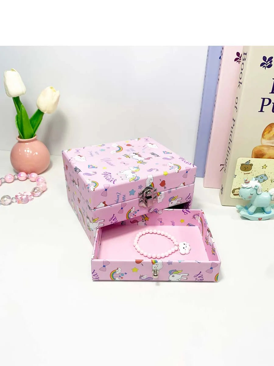 1pc Music Box with Drawer Mirror Rotating Pink Pony Jewelry Storage Box for Ring Necklaces Bracelets Birthday Gift