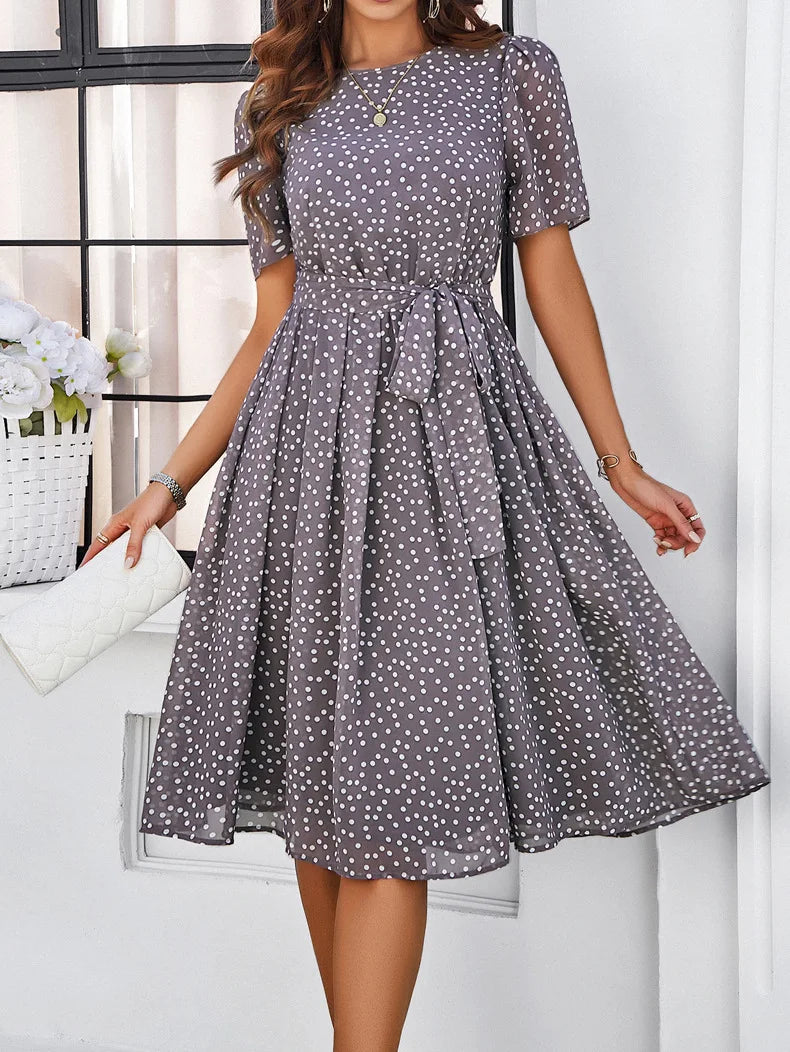 Casual Loose Printed Dot Short Dresses For Women 2025 Fashion Summer Women's A-Line Midi Dress Elegant Vintage Female Dresses