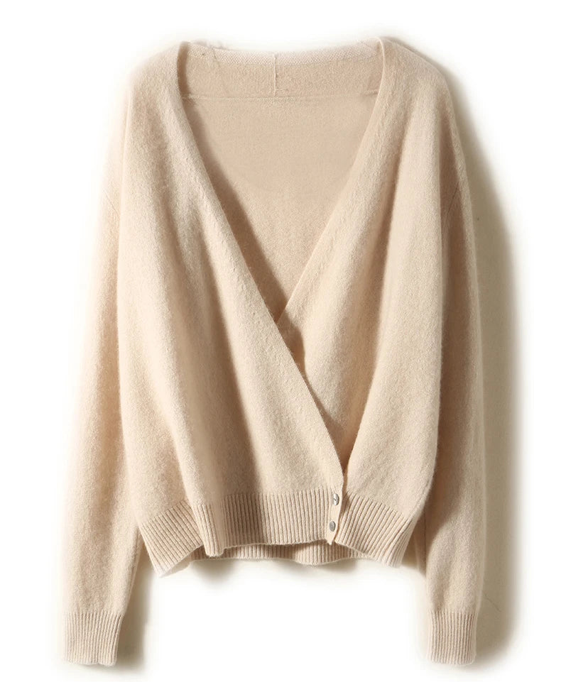 Japanese Kimono Cardigan Pure Wool Sweater Female Cross V-Neck Knitted Cardigan 2023 Spring and Autumn Loose Leggings Retro Top
