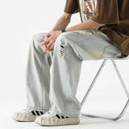 Men's Summer Ripped Jeans Loose Straight Leg Retro Men Draw Rope Port Fashion Brand All-match Casual Pants