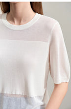 Amii Minimalism 2024 Knit Sweater Women Summer New Solid O-Neck Loose Short-sleeved Wool Casual Patchwork Chic Tops 12422028