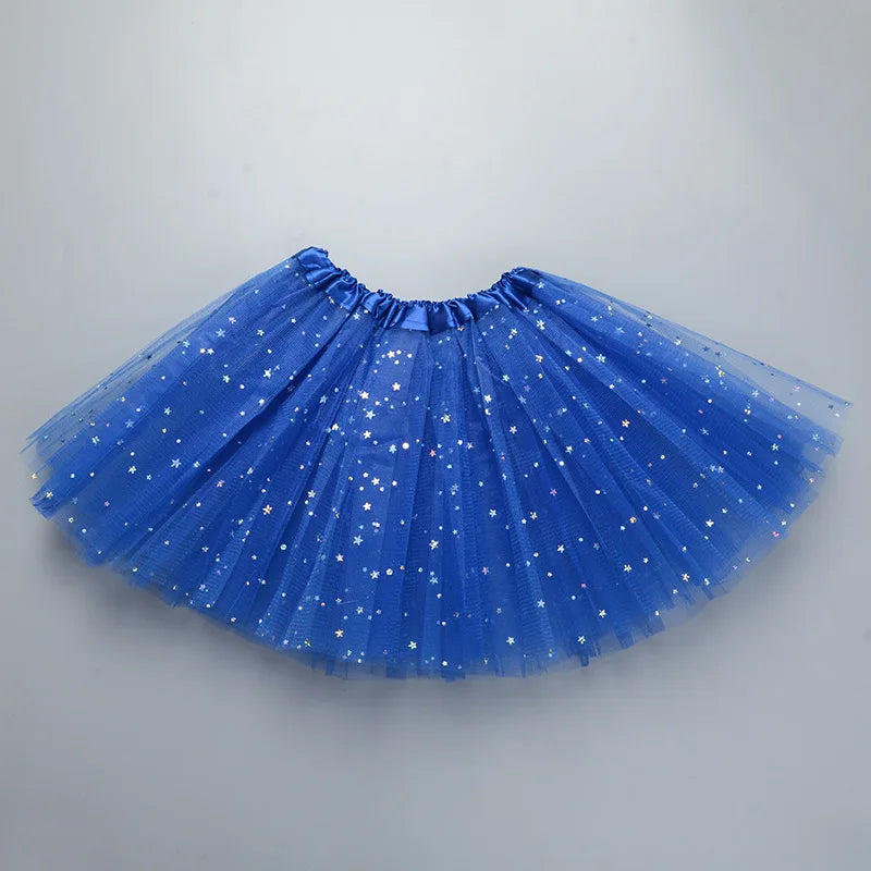 Kids Baby Star Glitter Dance Tutu Skirt For Girl Sequin 3 Layers Tulle Toddler Pettiskirt Children Chiffon 2-8T