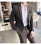 Men Luxury Slim Fit Check Suits Men Boutique Business Casual Formal Suits Sets Blazers+Pants Wedding Social Tuxedo Dress Homme