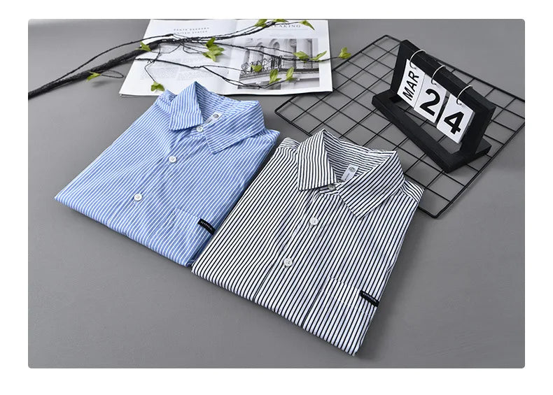 2025 Spring Summer New Casual Striped Cotton Short Sleeve Shirts for Men Clothing Soft Turn-down Collar Shirts DCC03
