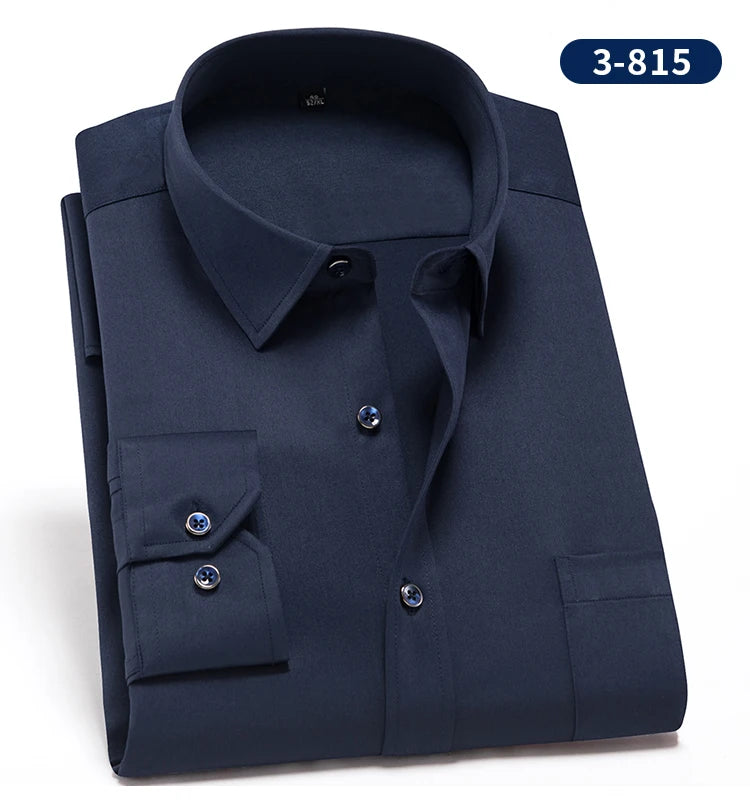 2023 Non-Iron Solid  Soft Easycare Stretch Shirts Men Spandex Long Sleeve Dress Shirt Men Office Shirts Men Clothing