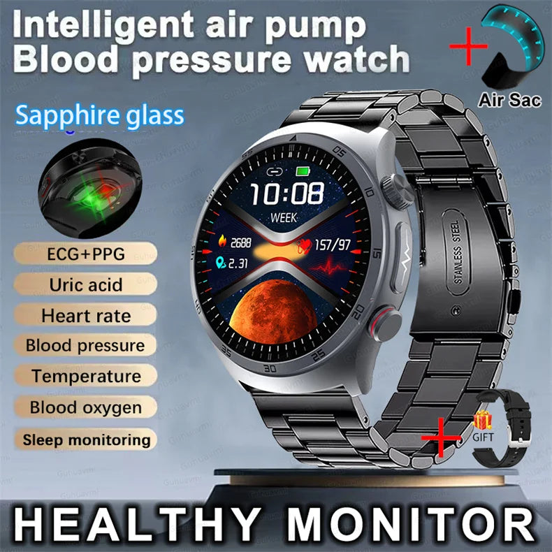 Sapphire Glass AMOLED Blood Pressure Smart Watches ECG Blood Oxygen Blood Pressure Air Pump Sport Health Tracking Smartwatch NFC