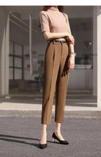 Office Lady Fashion Coffee Harlan Suit Pants Spring Summer Thin Women Koreon Women High Waist Casual Slim Cropped Trousers 2023