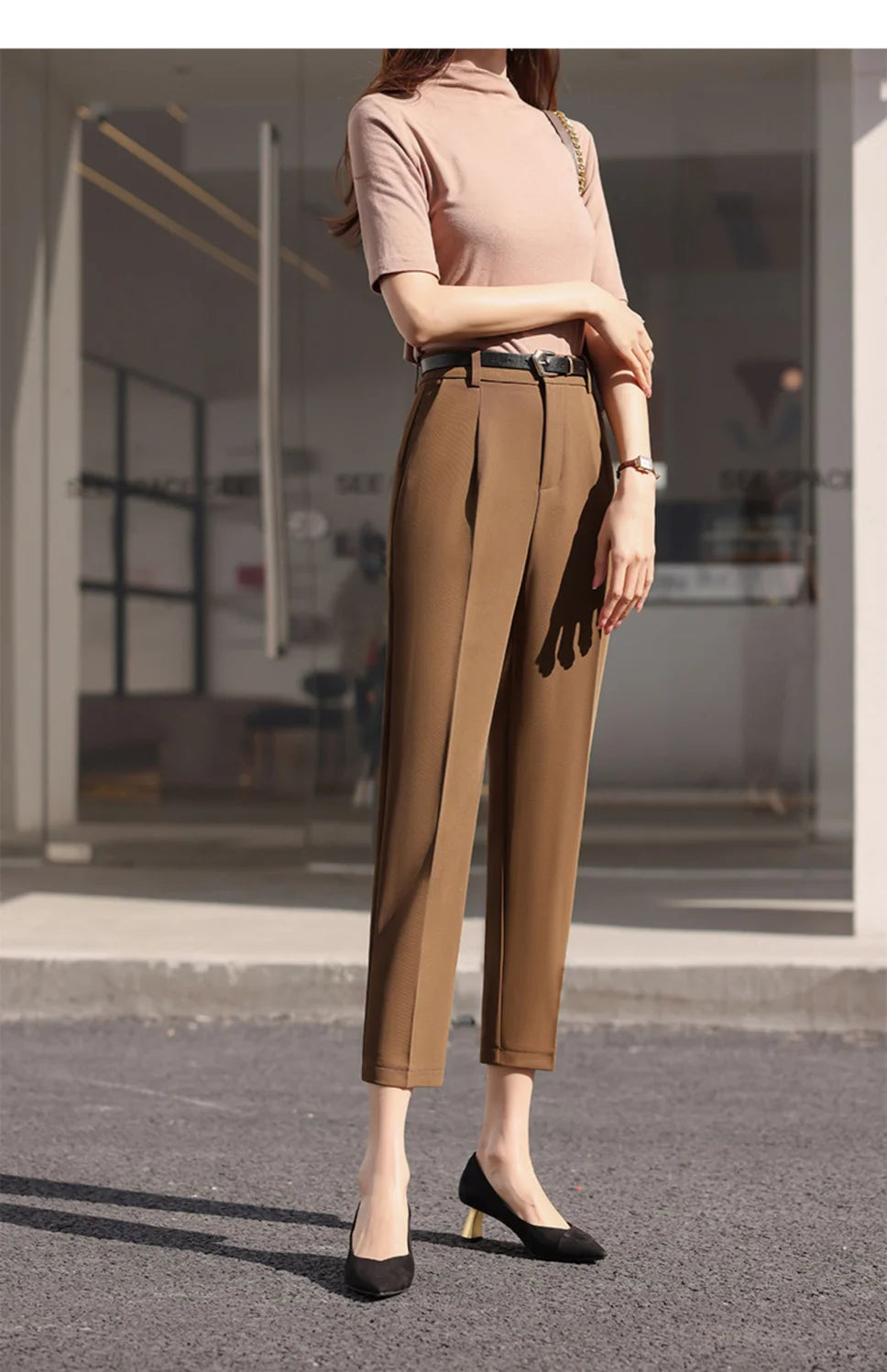 Office Lady Fashion Coffee Harlan Suit Pants Spring Summer Thin Women Koreon Women High Waist Casual Slim Cropped Trousers 2023