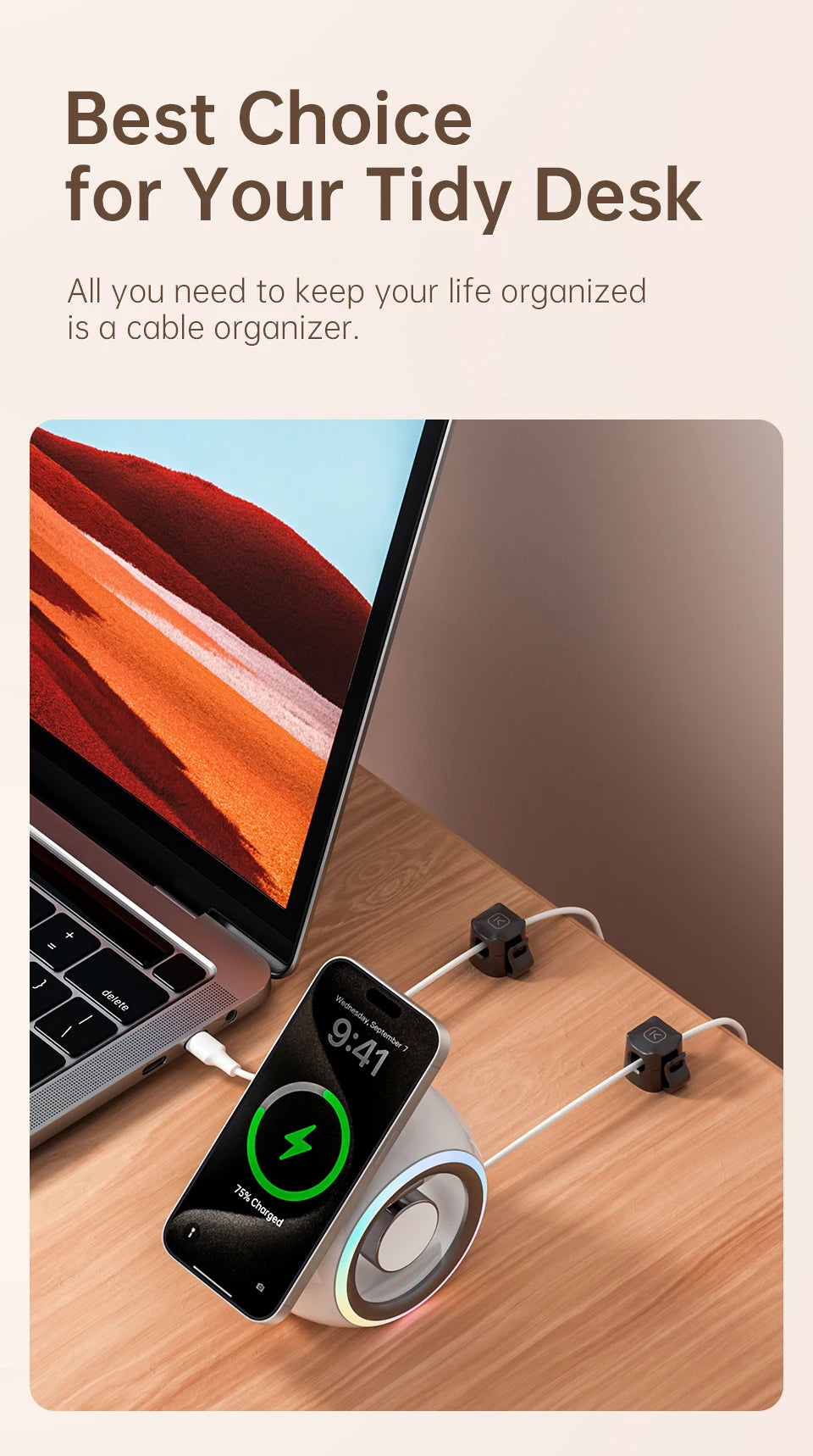 KUULAA 3/6 Pcs Cable Clip Cable Holder Adhesive Wire Keeper Cord Cable Organizer for Home Office Under Desk Management