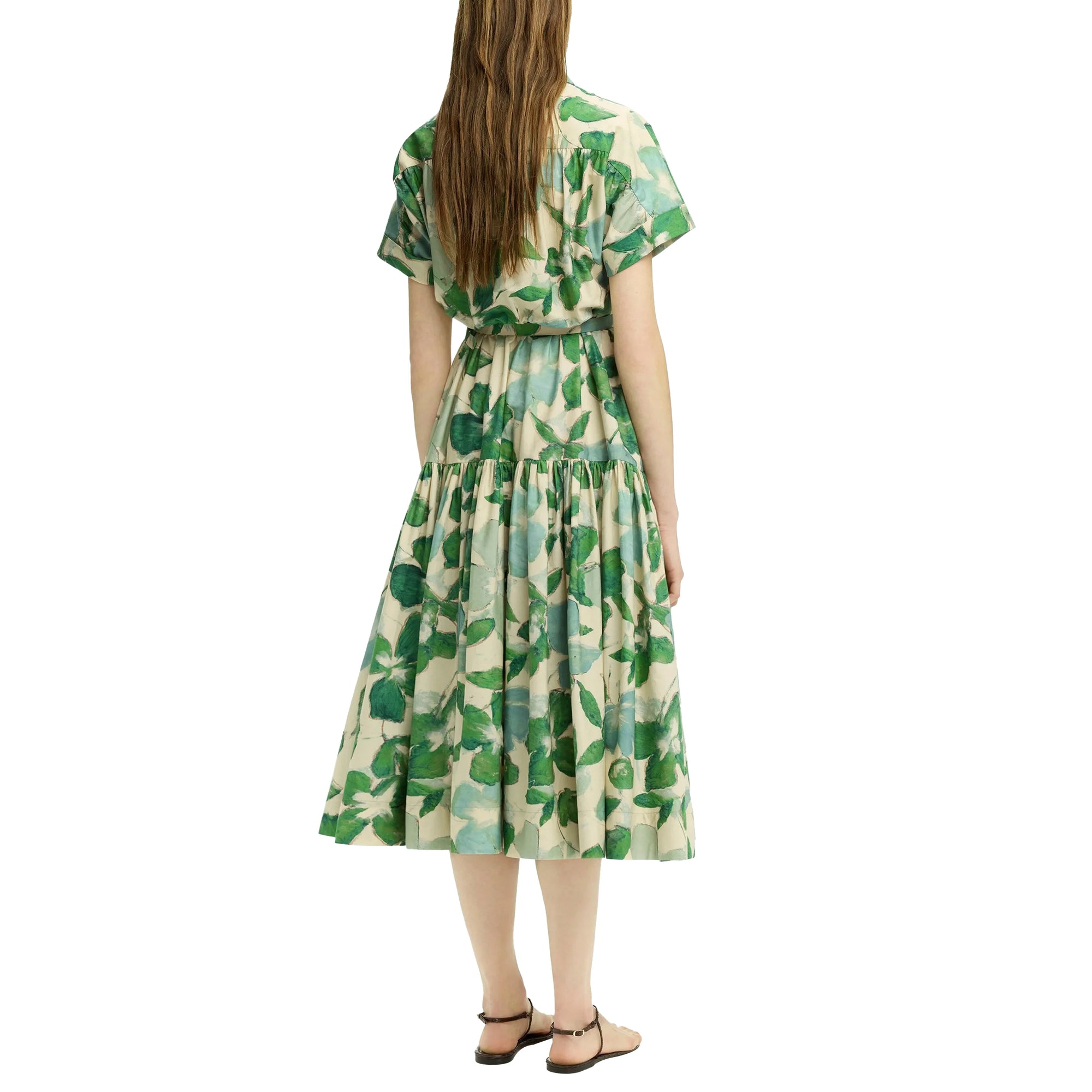 Casual Women Dress Short Sleeve Pleated Cake Dress Belt Design Hanging Down A Line Elegant Dress Summer Female Shirt Dress