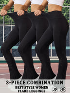 3 Pack Women's Super Soft Flare Pants High Waisted Tummy Control Workout Yoga Push Up Gym Fitness Long Leggings Bell Bottoms