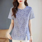 Lace Women's Summer New Fashion Stylish Short Sleeve T-Shirt Plus Size Design Sense Loose Slimming Top