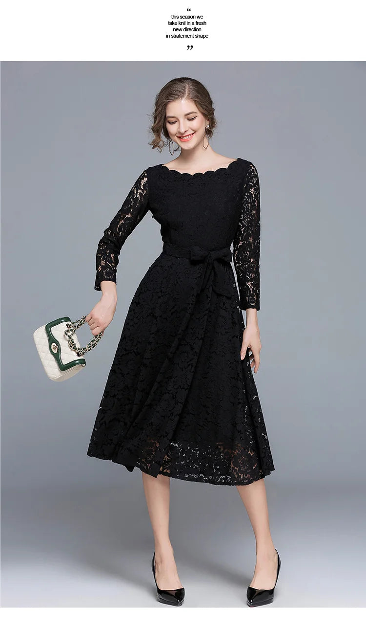 Lace White Prom Dress Women 2023 Summer Autumn Long Sleeve Sexy Slash Neck A Line Midi Party Vestidos Flower Embroidery