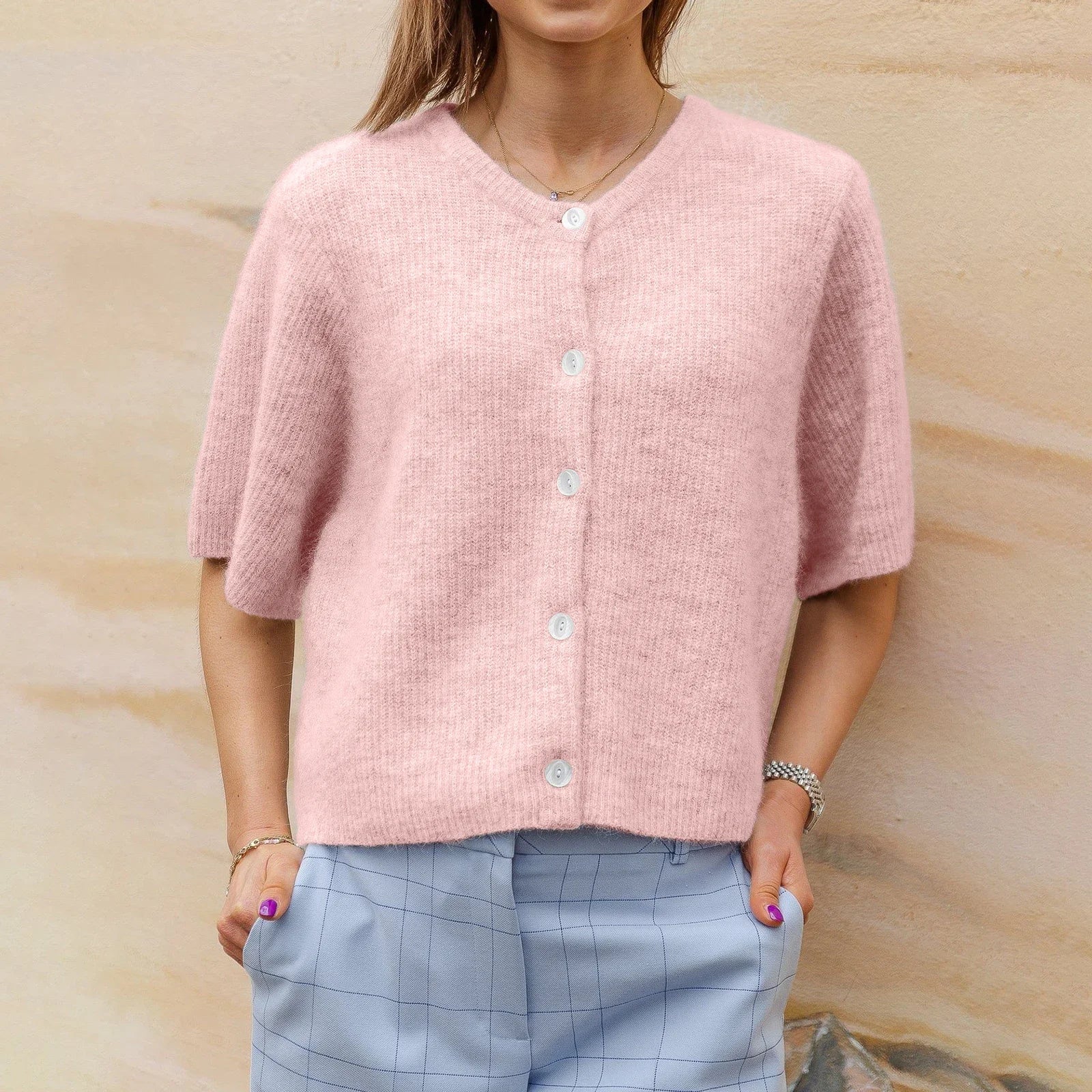 2000s Sweaters y2k Clothes Women Solid Color Round Neck Single Breasted Short Sleeve Cardigan Tops Fashion Streetwear