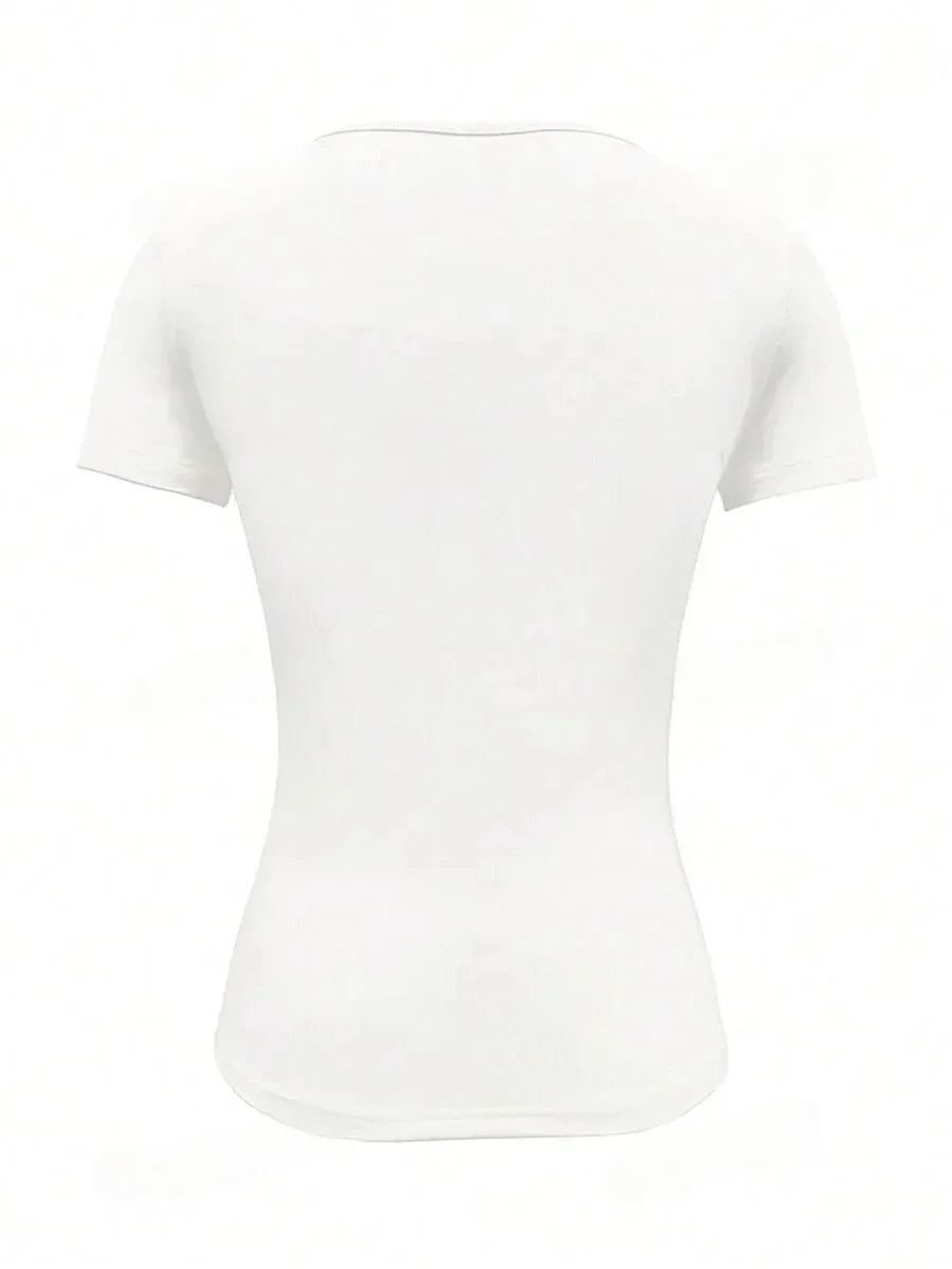 Summer Women's Tops Causal Basic T-Shirts Scoop Neck Short Sleeved Crop Tops Cute Slim Fit Tees Pullovers Clothing Y2K 2025 New