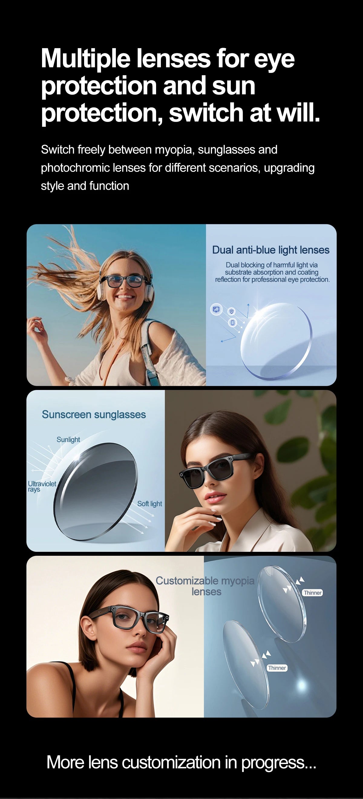 LIGE AI Smart Glasses 720P Camera Video Recorder Bluetooth Call 260mAh Battery Voice Assistant Control Sunglasses For Men Women