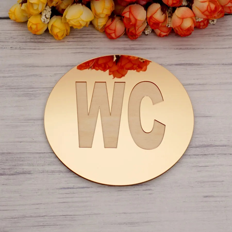 Mirror WC Door Sign Stickers Round Shape Laser Cut Acrylic 3D DIY New House Toilet Signs Home Decoration Accessories Wall Decor