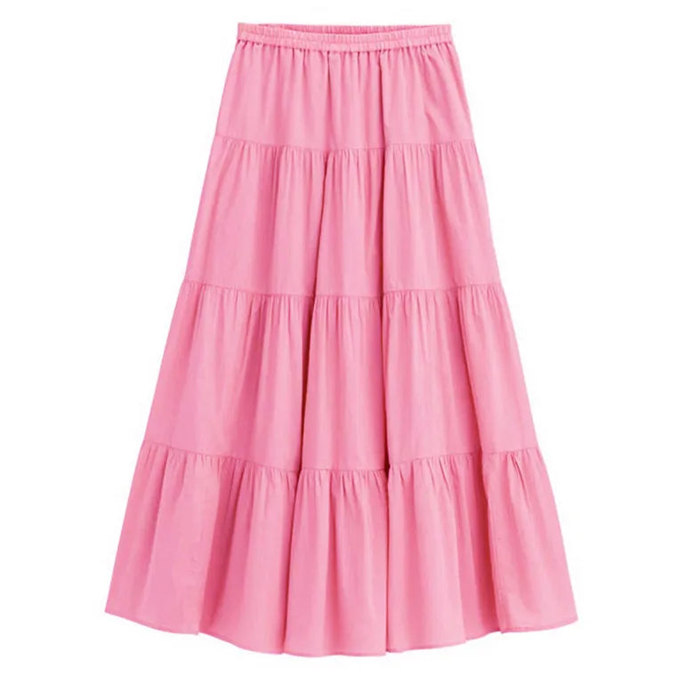 2024 Spring Autunm women Ruffle skirt fashion Summer cotton linen skirts long maxi party skirts red purple pink M-5XL 6XL 7XL
