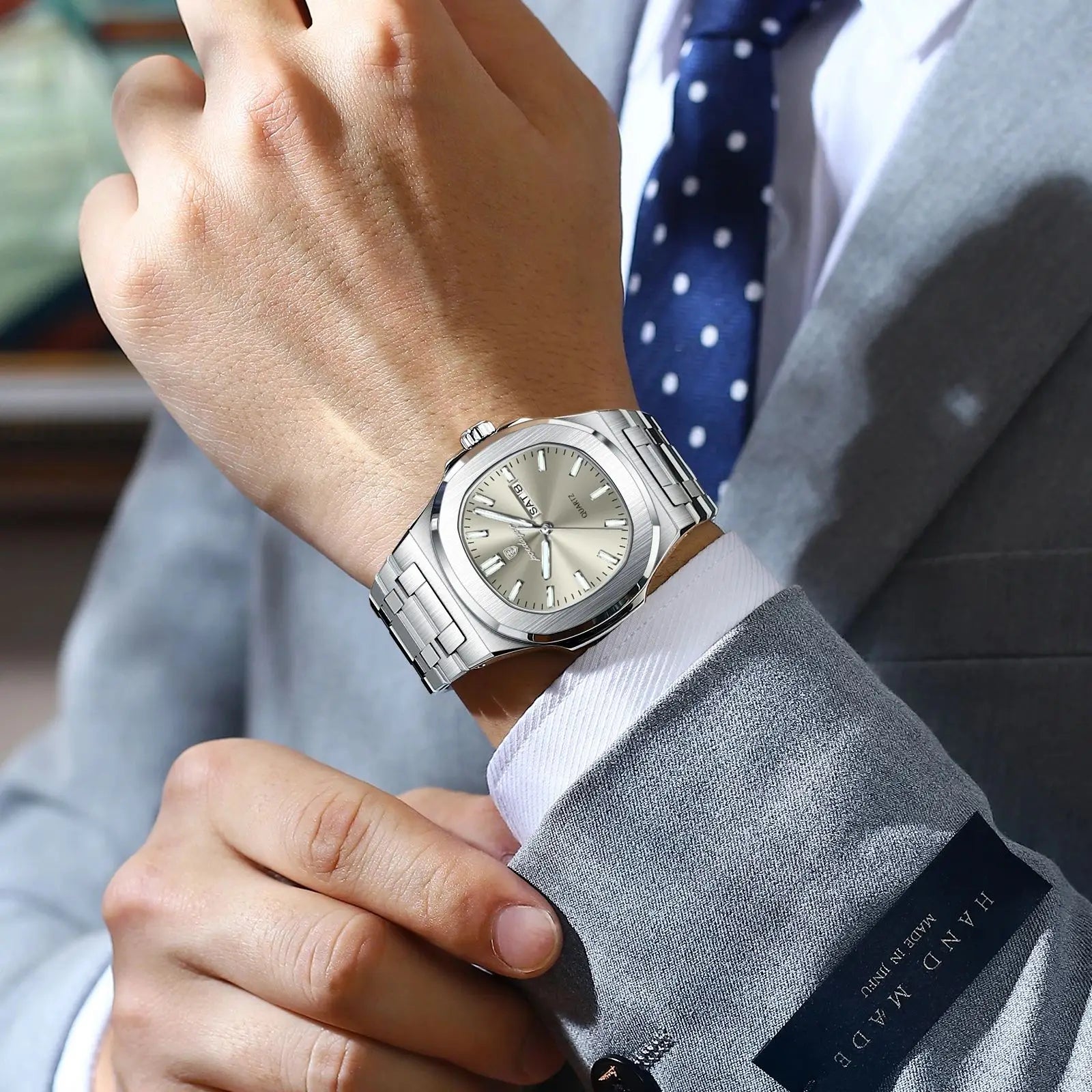 POEDAGAR Trendy Casual Wristwatch For Men Week Date Stainless Steel Man Watch Luminous Waterproof Luxury Quartz Men Watches+Box