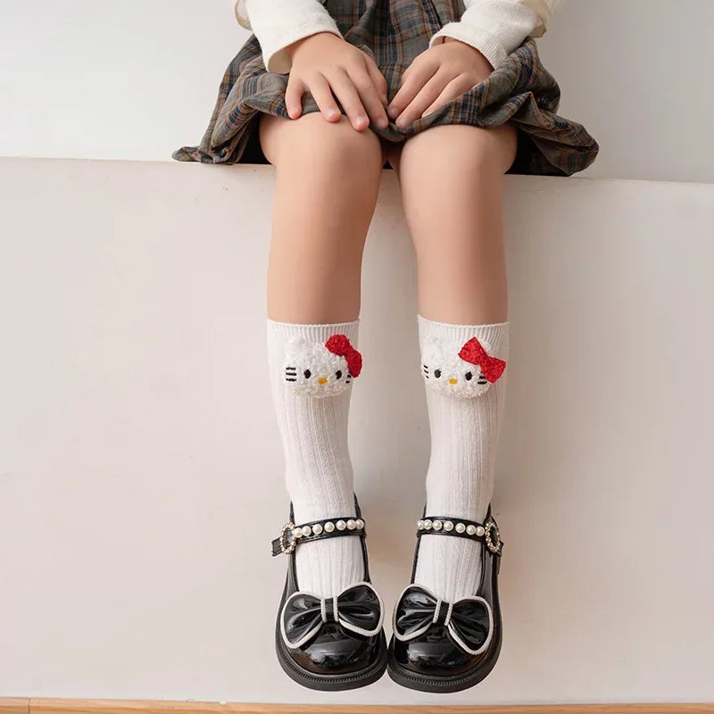 Kuromi Melody Cinnamoroll Kitty Cat Sanrio Socks for Children's Girls Cartoon Kawaii Korean Style Mid-Tube Trendy Student Socks