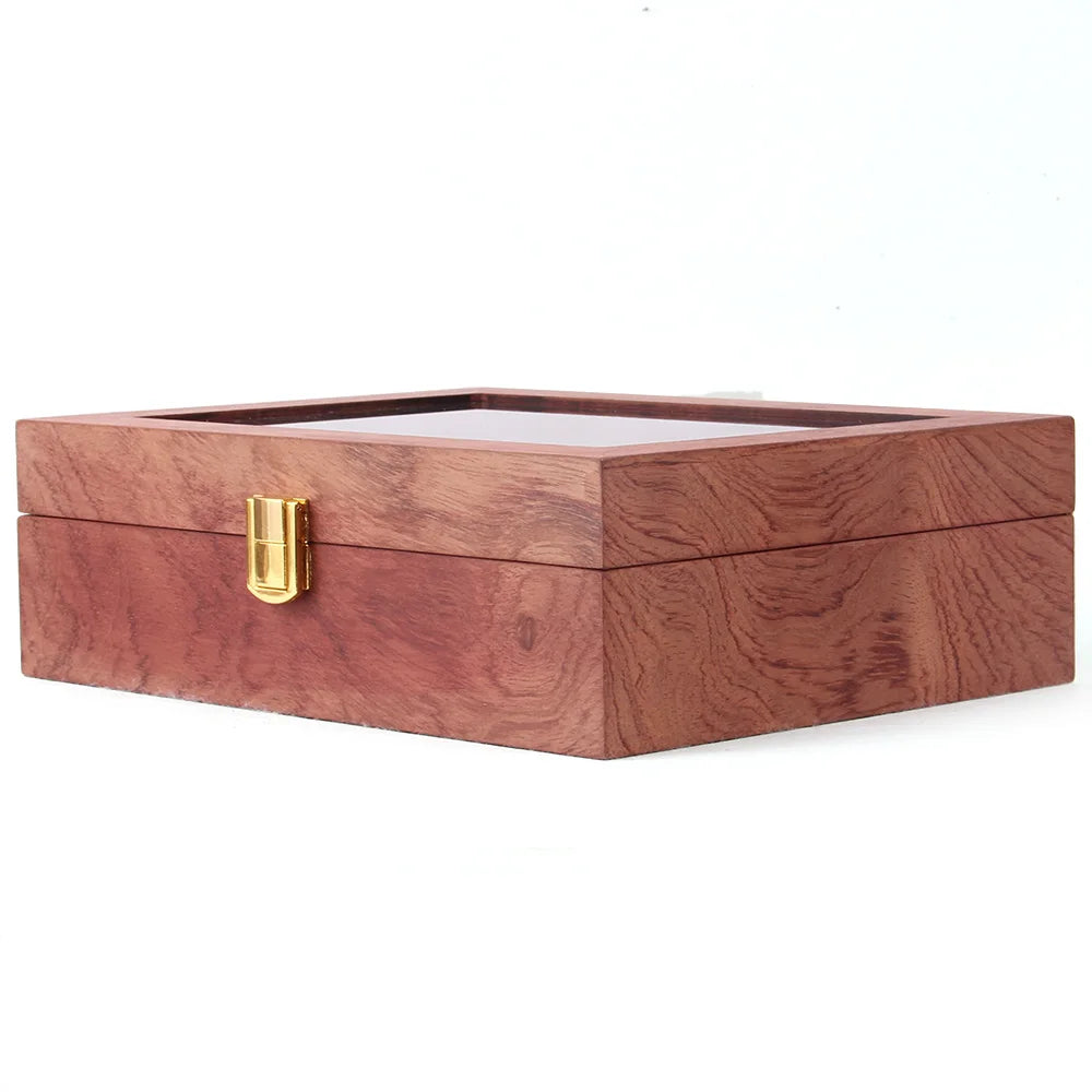 10 Slot Wooden Watch Display Box with Glass Top Lid, Exquisite Jewelry Storage Case