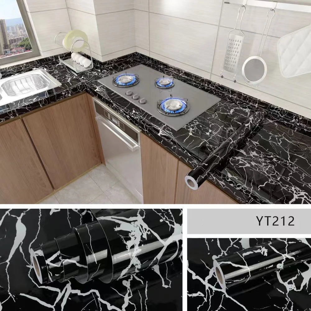 40cm Marble Self-adhesive Wallpaper Bathroom Kitchen Cabinet Countertop Contact paper PVC Waterproof Wall Stickers