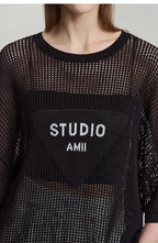 Amii Minimalist Women's Knitted Pullovers 2025 Summer Crew Neck Short-sleeved Casual Mid Long Loose Letter Jacquard Top 12542048