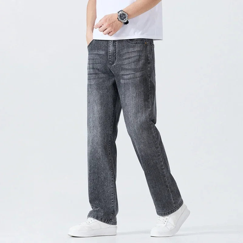Summer Thin Straight Jeans Men's Clothing Soft Breathable Trousers Male Brand Comfortable Business Loose Denim Pants Retro Y2K