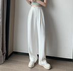 2025 New Spring Summer Tapered Wide Leg Suit Pants White High Waist Drop Hem Loose Straight Casual Slim Fit Trousers Female