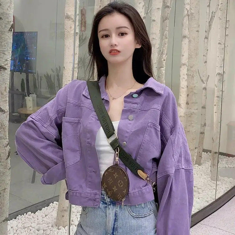 Internet Celebrity Purple Denim Jacket for Women Spring Autumn New Fashion Versatile Small Bf Loose Short Jacket Denim Jacket