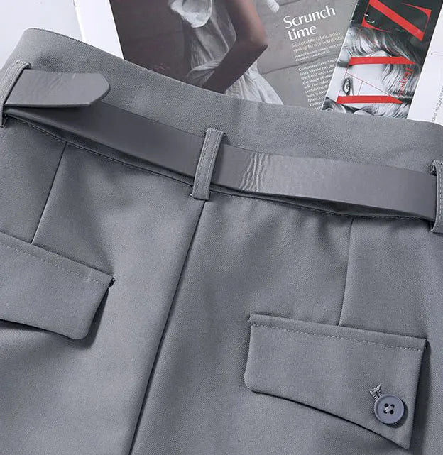 Female Formal Straight Suit Pants Women Office High Waist Wide Leg Pantalones With Belt Spring Fall Korean Casual Loose Calca