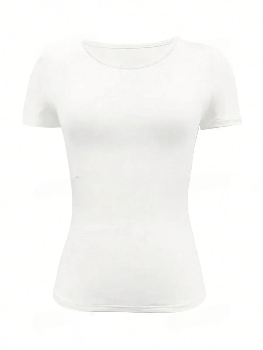 Summer Women's Tops Causal Basic T-Shirts Scoop Neck Short Sleeved Crop Tops Cute Slim Fit Tees Pullovers Clothing Y2K 2025 New